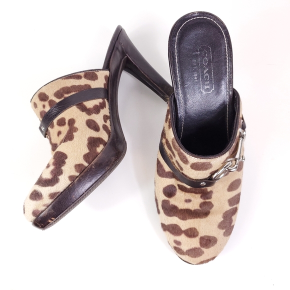 COACH Rana Studded Faux Fur Leopard Heeled Clog - Picture 4 of 8